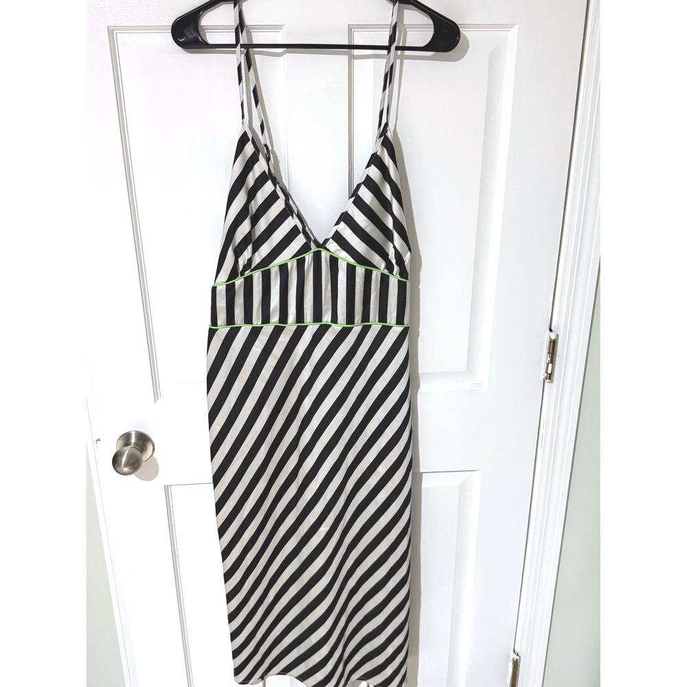 Y2k Kilo Brava Black White Striped Midi Slip Dress Lime Green Plus Size XXXL